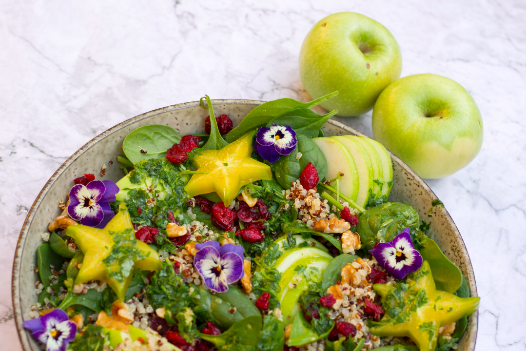 Apple, Cranberry + Walnut Salad w Lime Cilantro Dressing recipe preview The Hippie Cook's Gourmet Salads
