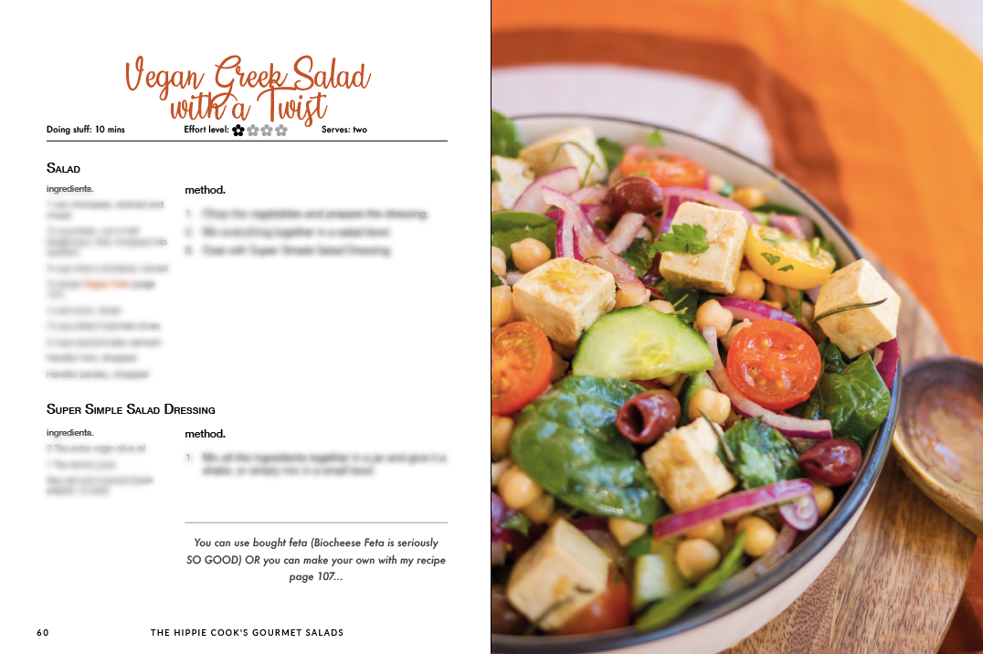 Vegan Greek salad with a twist recipe preview The Hippie Cook's Gourmet Salads