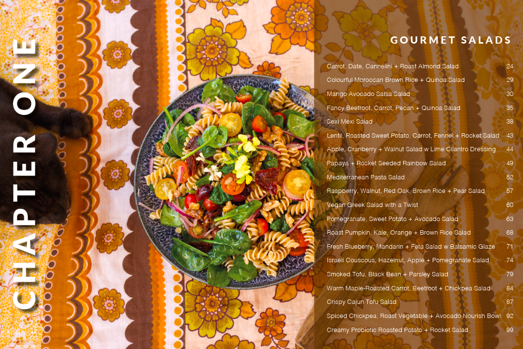 Vegan Gourmet Salads Cookbook contents by The Hippie Cook